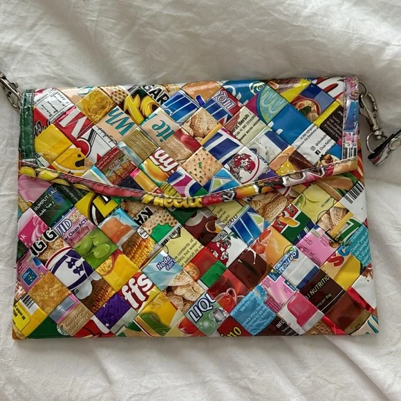 Upcycled food wrapper crossbody purse - Picture 2 of 5